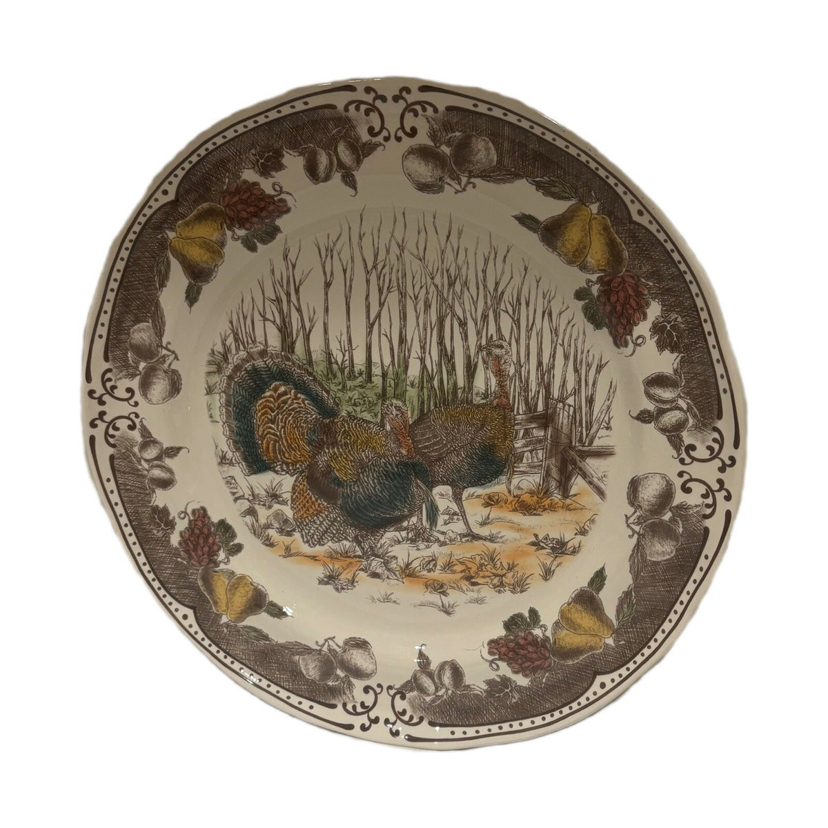 Turkey Platter Thanksgiving Round Serving Tray Fruits Floral Harvest Holiday