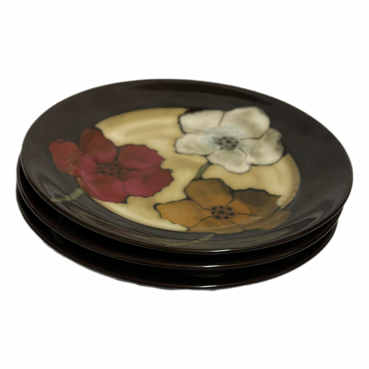 Pfaltzgraff Studio SARINA 3 Salad Plates Poppies Floral Stoneware Dessert Dish