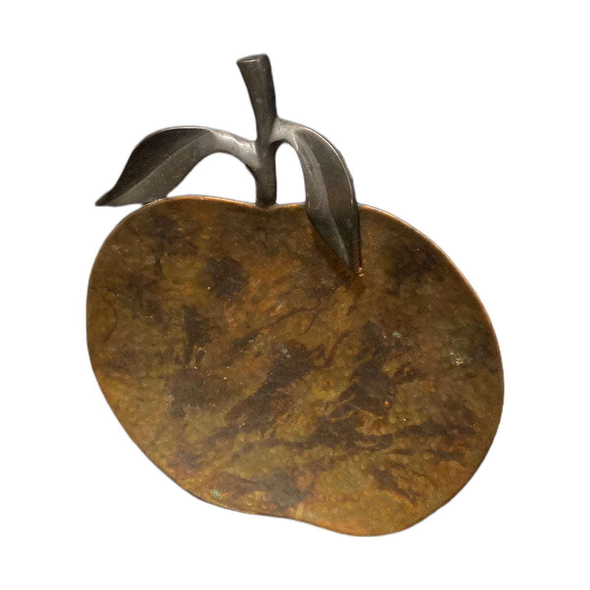Hammered Tray Apple Shaped Metal Brown Decorative Home Decor India 14” L X 12” W