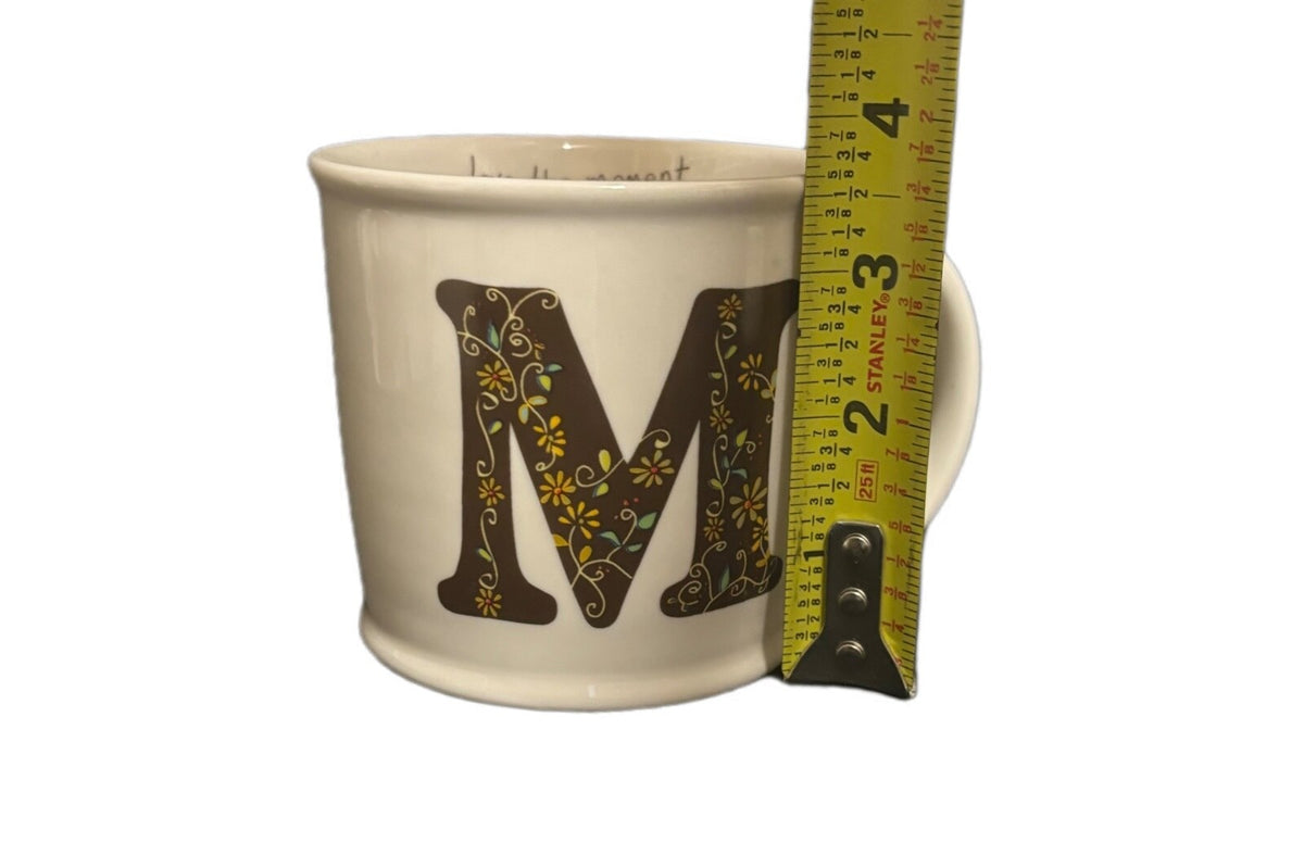 Natural Life Mug Letter M Love The Moment Initial Monogram Floral Coffee Tea Cup