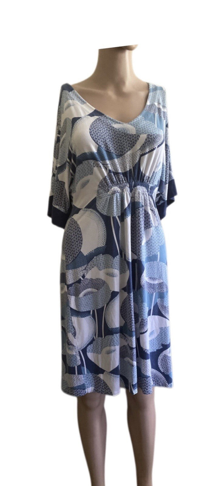 Tori Richard Women Dress Blue White Floral V Neck Short Sleeves Small