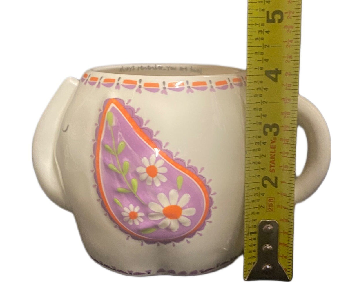 Natural Life Sculpted Elephant Mug 16 oz You Are Loved Boho Floral Paisley Cup
