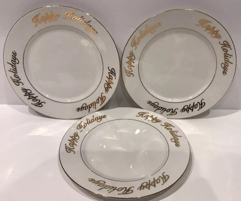 Set of 3 Royal Majestic Happy Holidays Fine China Salad/Dessert Plates 8999 