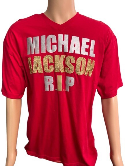 Michael Jackson RIP By Access Men's Red Silver Gold T-Shirt XL Top Short Sleeves