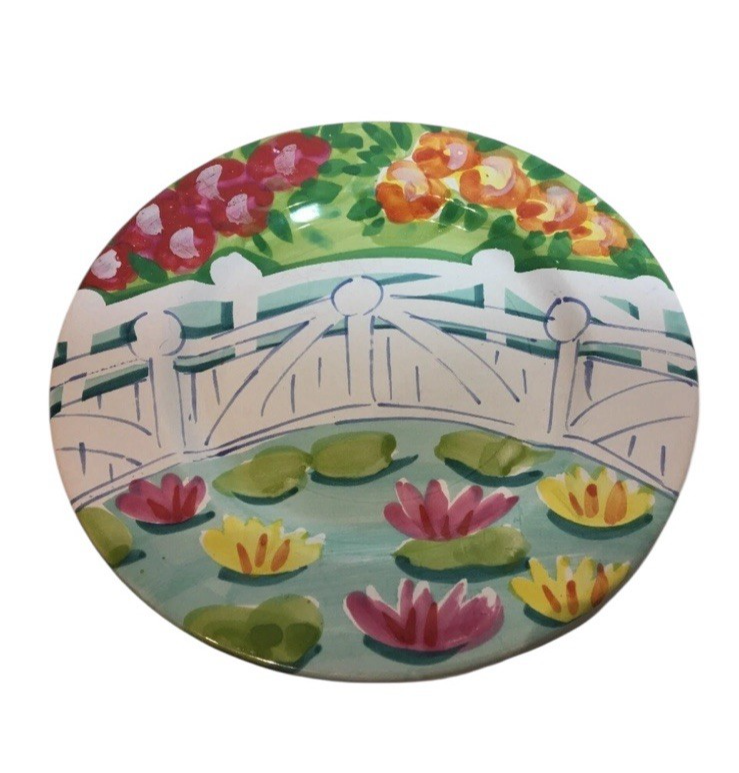 The Cellar Italy Salad Plates Set of 4 Hand Painted Garden Bench Floral 1996