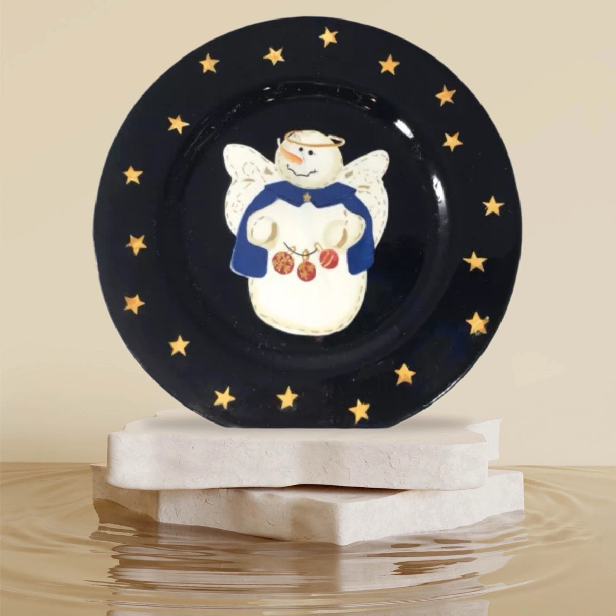 Sonoma Life Style 4-Salad Plates Angel Snowman Stars Winter Holiday Dessert Dish