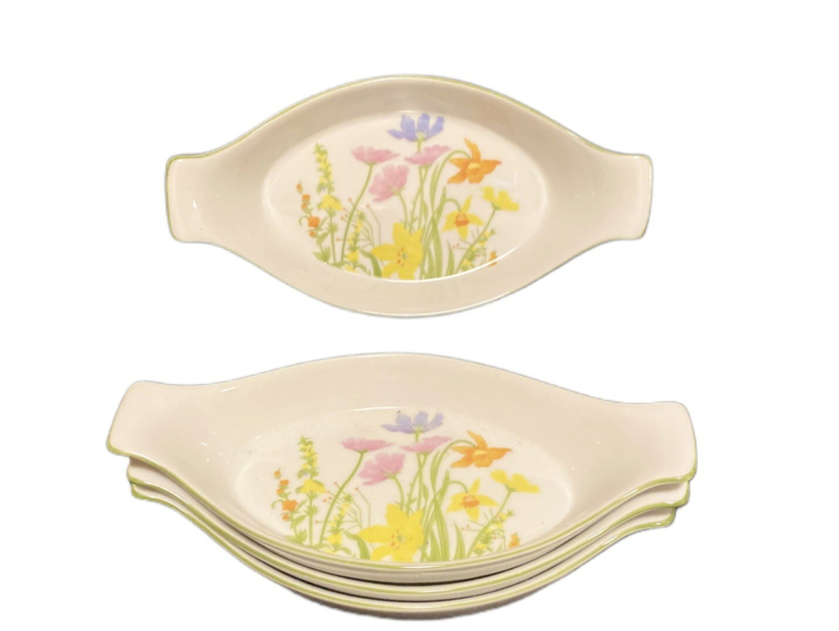 Seymour Manning DAY LILY Set of 4 Baking Dishes Au Gratin Fine China Floral