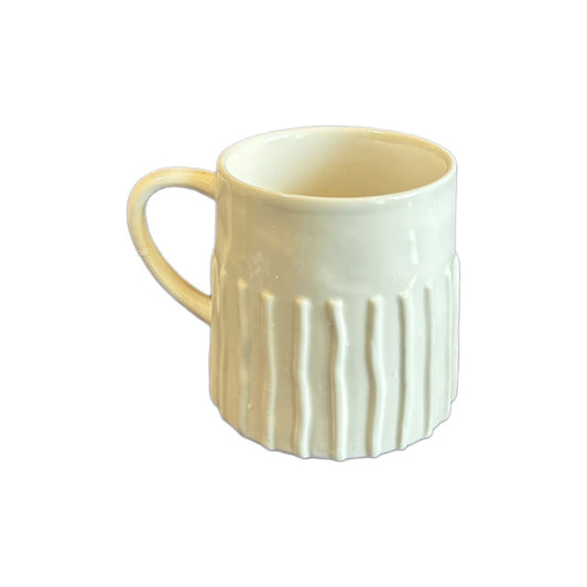 RAE DUNN SIP Mug Ribbed Coffee Tea Drink Artisan Collection Magenta 4” H White