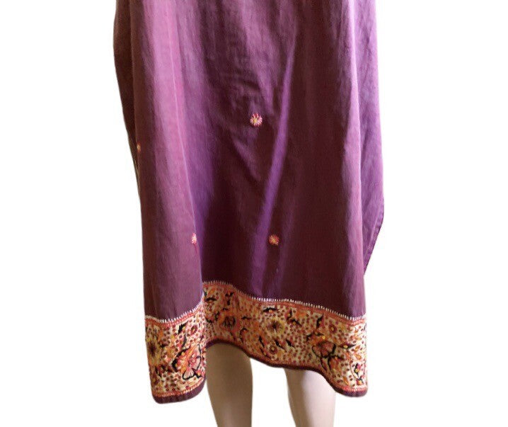 Women Embroidered Dress Kurti Indian Embellished Mirrors Tunic Top Purple Kurta