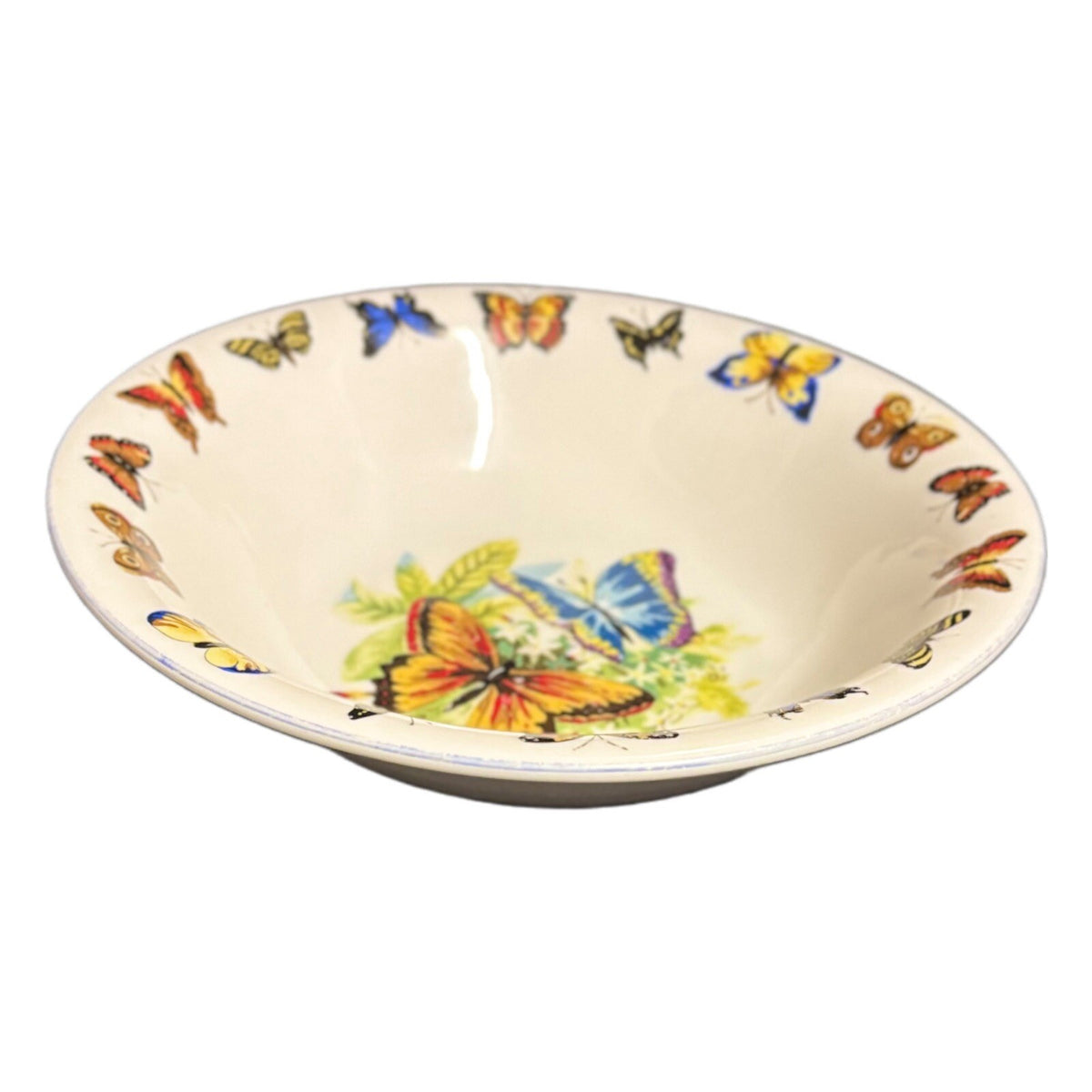 Tabletops Unlimited Soup Bowl BUTTERFLIES Oven Safe White Ceramic Pasta Dish