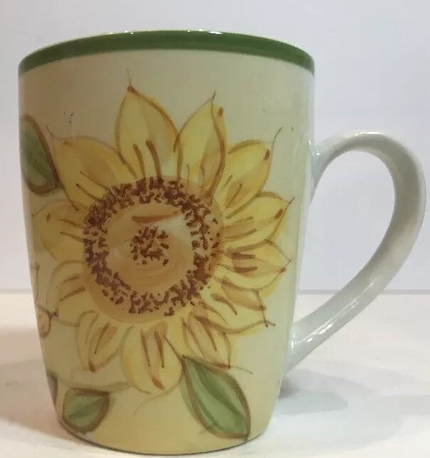 Gibson Designs 4-Mugs SUNFLOWERS Yellow Floral Ceramic Coffee Tea White Cup