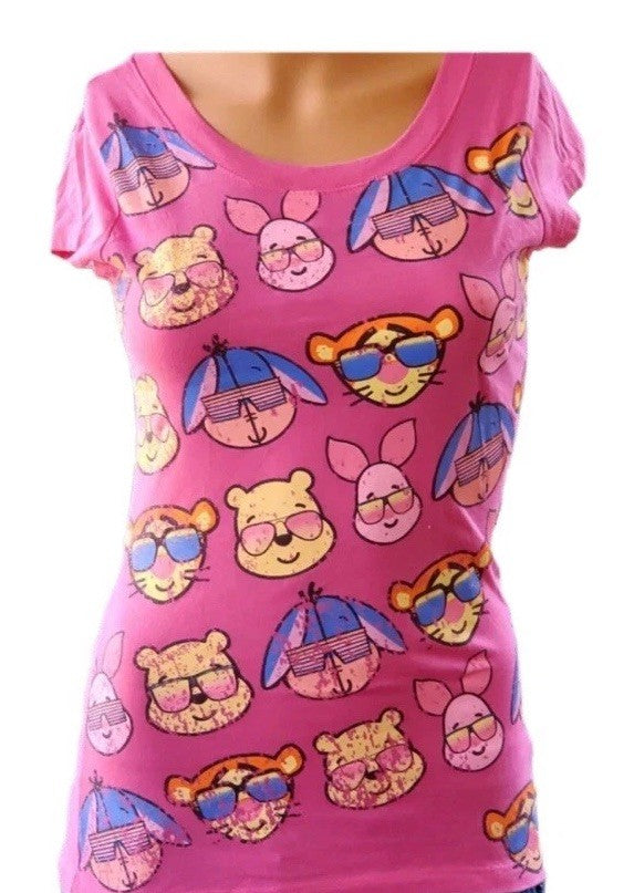 Disney Winnie the Pooh Pink Tee S Junior Piglet Eeyore Tigger Sunglasses