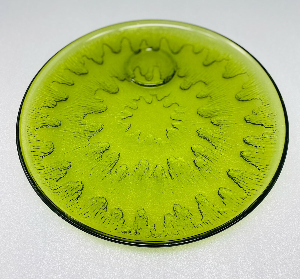 Vintage Indiana Glass Sunburst Mid Century Olive Green One Cup & Plate Set