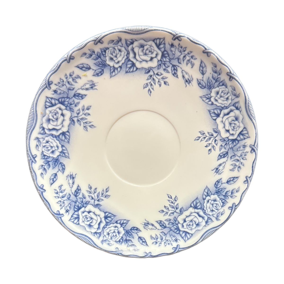 Rivanel France Blue Rose Saucers Set of 4, 5 5/8” Floral Vintage Look