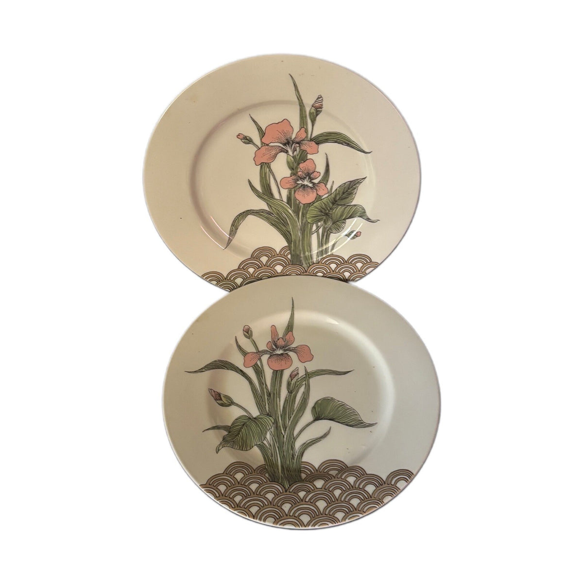 Fitz and Floyd 2-Salad Plates WATER IRIS Porcelain Dessert Appetizer Japan Dish