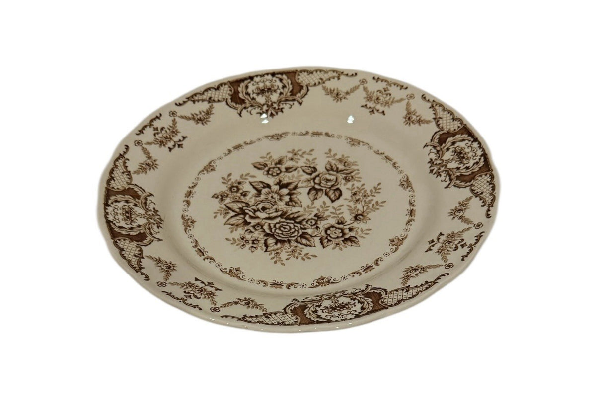 Vintage Nikko Cabbage Rose Floral Platter Japan Brown Shabby Cottage