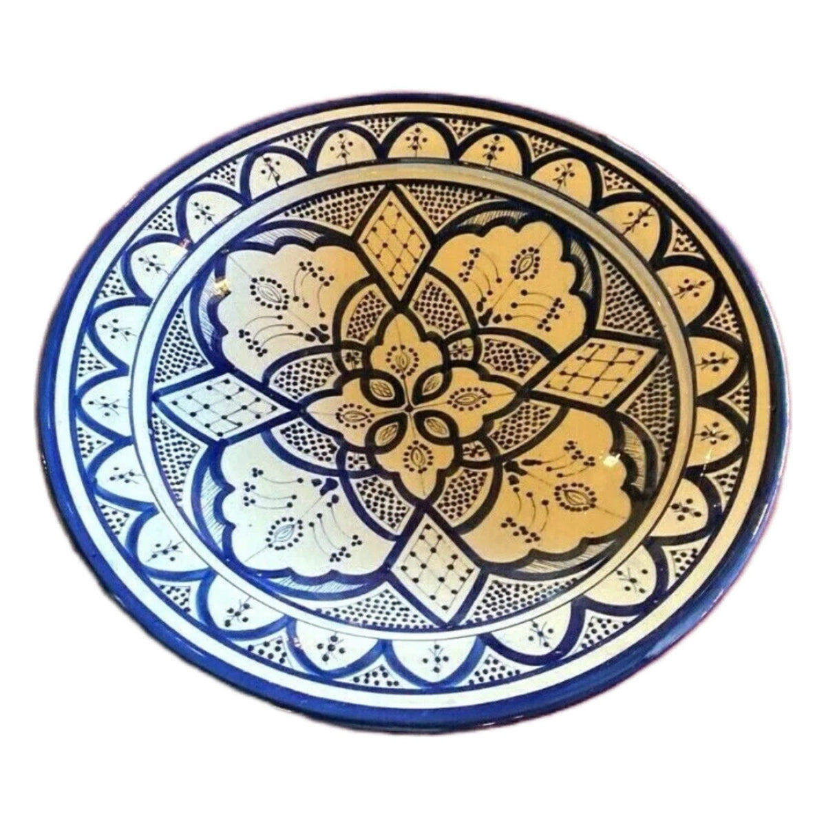 Moroccan 15 7/8” Terracotta Platter – Hand-Painted Blue & White Handcrafted