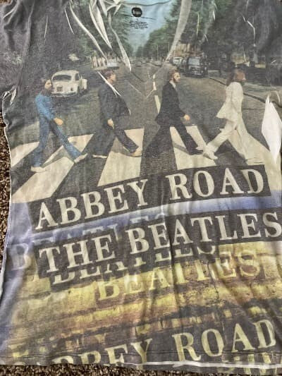 T-Shirt Abbey Road The Beatles L  Woman Gray White Yellow Tee V Neck Top