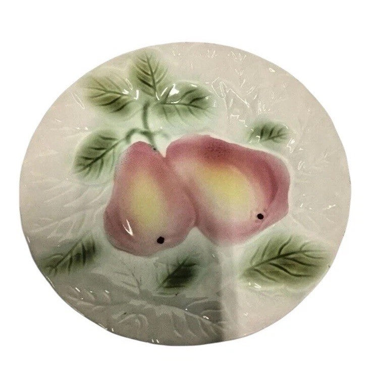 Majolica 4 Salad Plates SALIN LES BAINS France Pottery Dessert Embossed  7 3/4”D