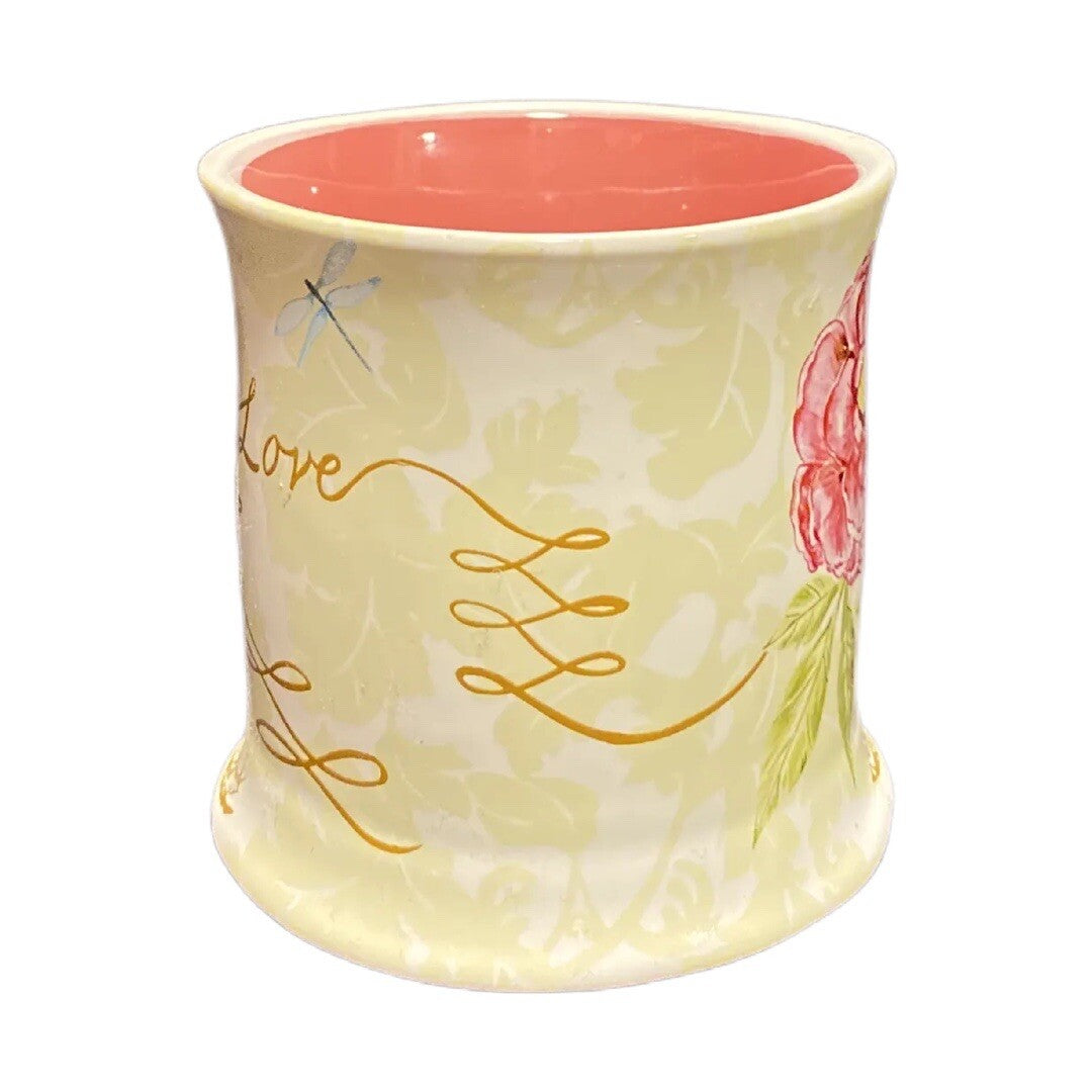JULIA MINASIAN Coffee Mug Cup Coastline Imports LOVE Stoneware Painted FLORAL
