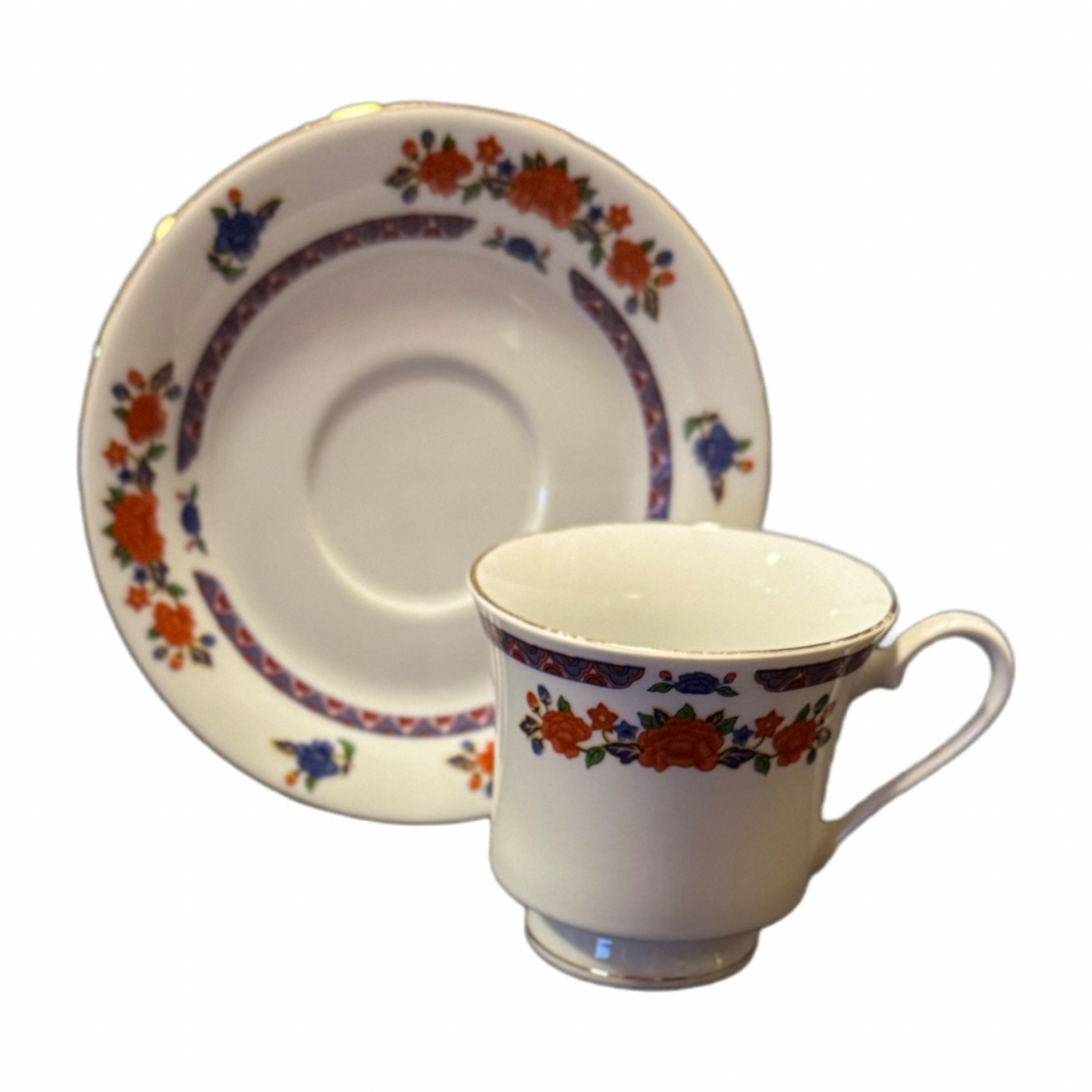 3 CROWN MING OLD IMARI Cup & Saucer Sets Jian Shiang China Faded Gold Trim