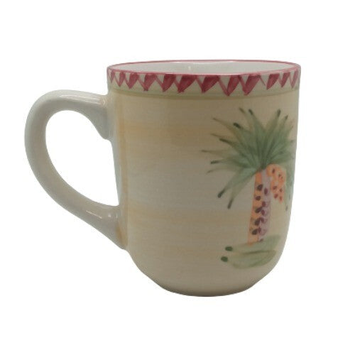 Gibson Designs OASIS PALM 3-Mugs Cups 8 oz Palm Tree Ceramic Coffee Tea Red Trim