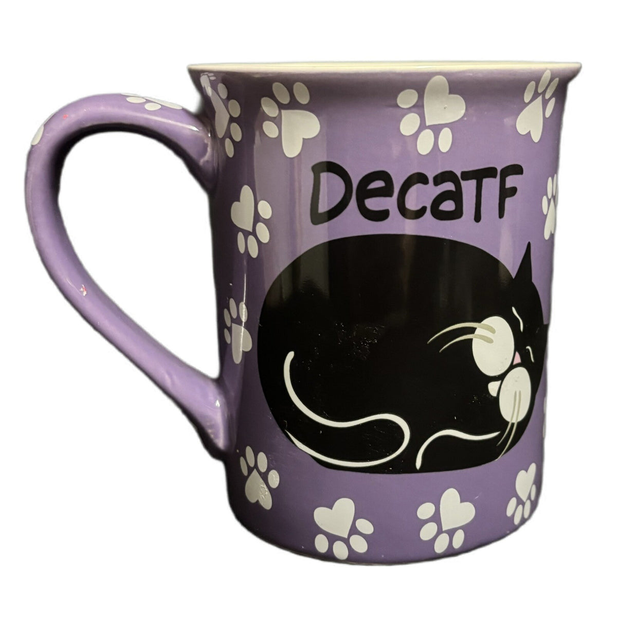 Lorrie Veasey Mug Cat Our Name Is Mud  16 Oz Kitty Coffee Tea Cup DECATFFEINATED