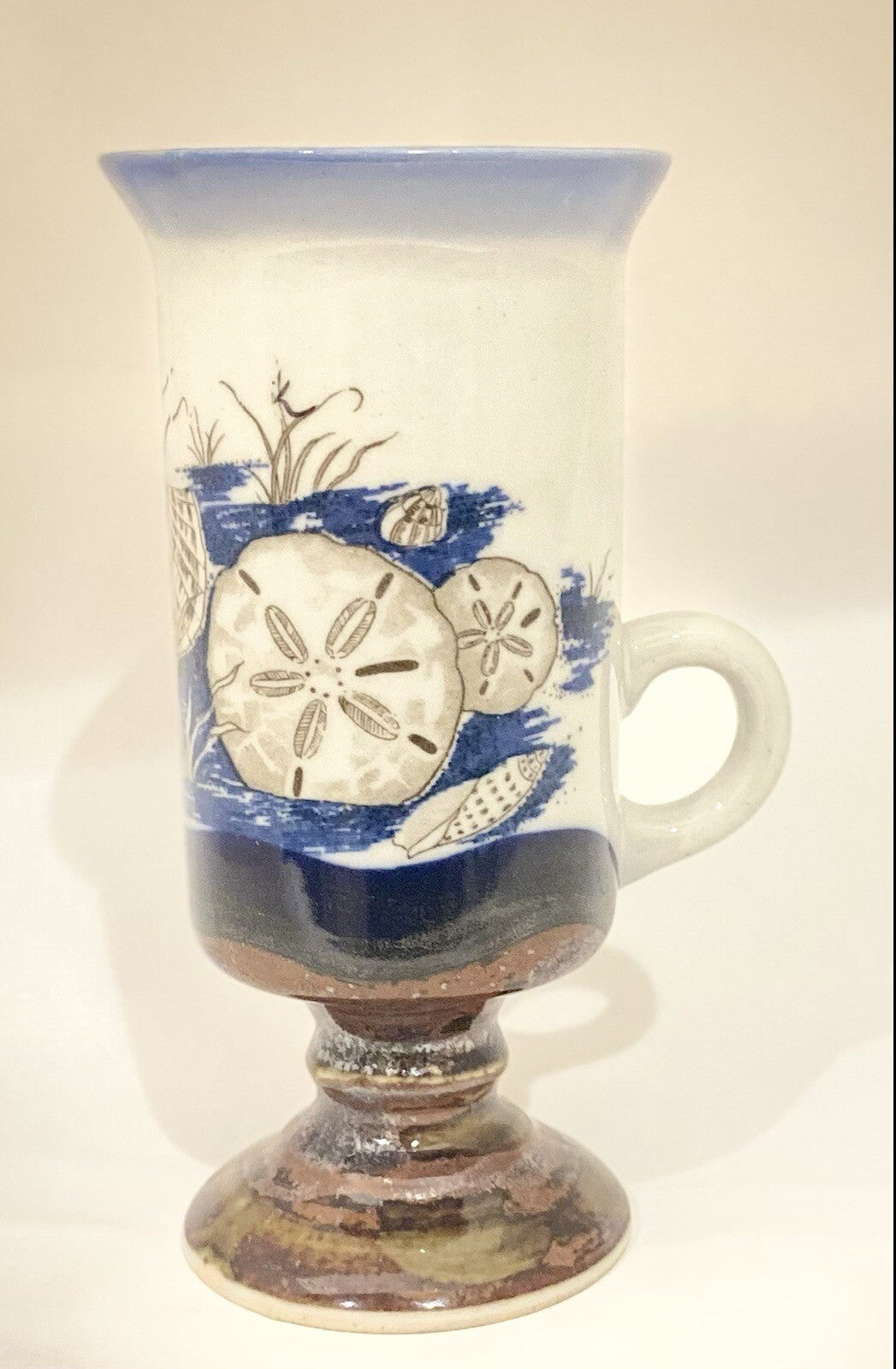 Vintage Otagiri Footed Pedestal Mug Seashell Irish Cup Stoneware 5 1/2" H