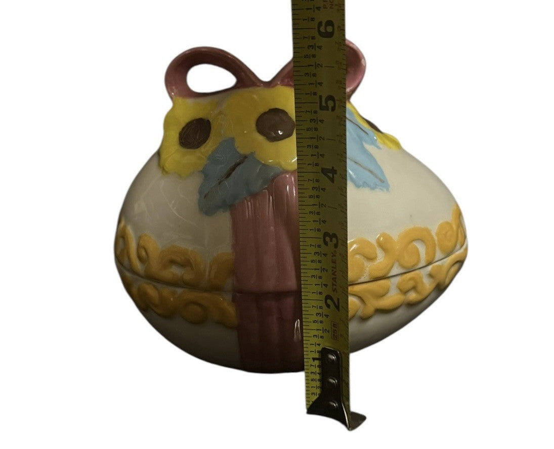 Vintage Ceramic Easter Egg Candy Dish Lidded Trinket Box Hand Painted Floral