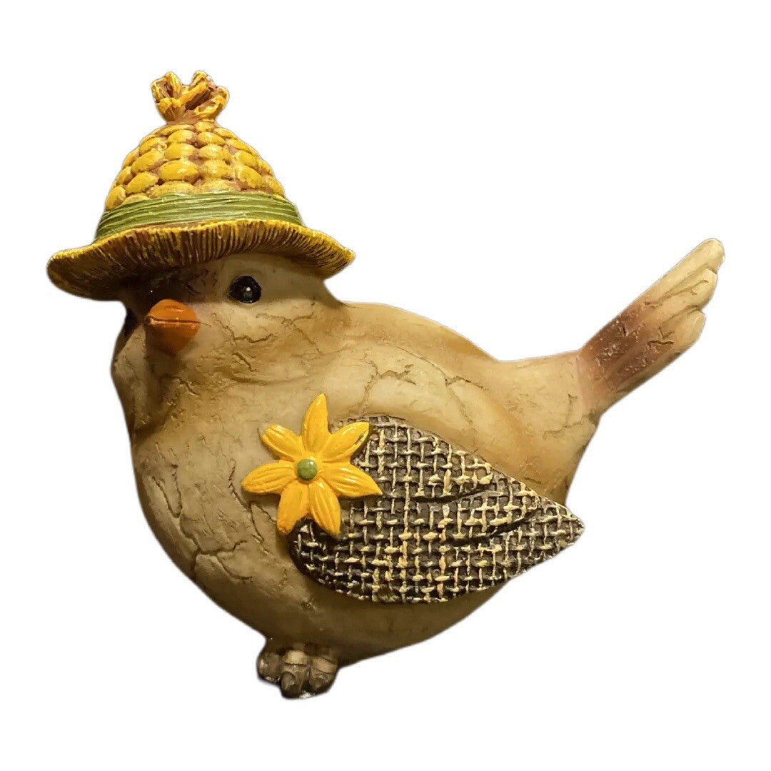 RARE Bird  With Hat Farmhouse Figurine Birdie Embossed Flower on Wing