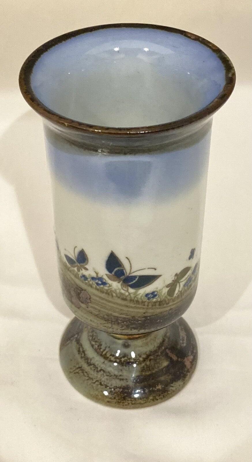 Vintage Otagiri Footed Pedestal Mug Butterflies Irish Cup Stoneware 5 1/2" H