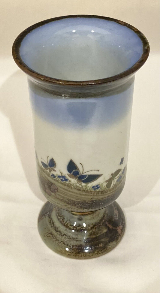 Vintage Otagiri Footed Pedestal Mug Butterflies Irish Cup Stoneware 5 1/2" H