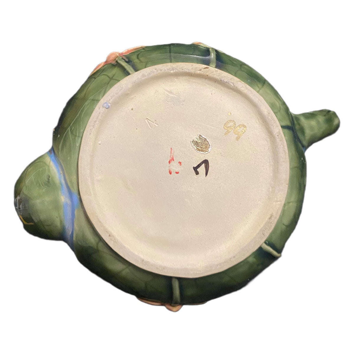 MAJOLICA Teapot Dragonflies Birds Lotus Blossom Flowers Blue Pottery Embossed