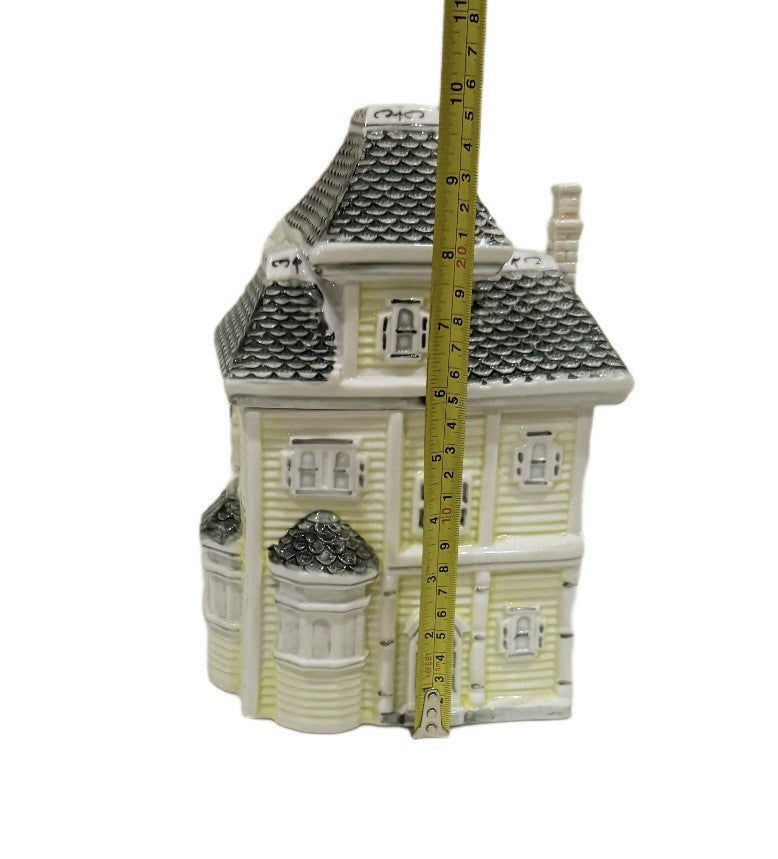 Victorian House Cookie Jar Yellow Ceramic Home Collectible Kitchen Storage