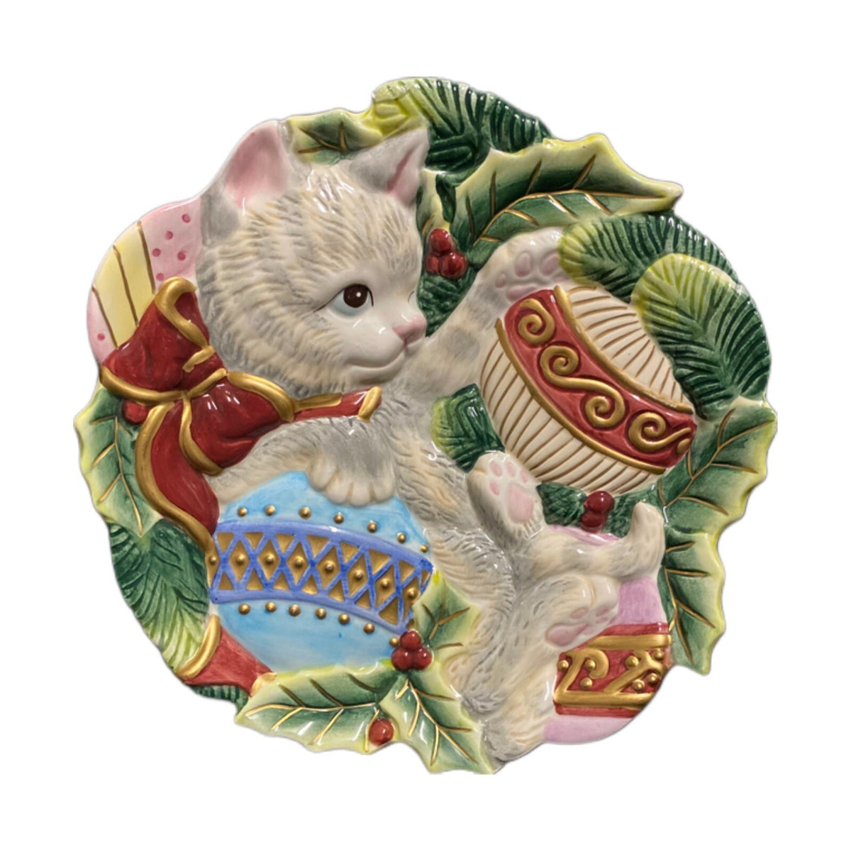 Fitz and Floyd Plate Christmas Kitty Cat Decorative Holiday Dish Ornaments