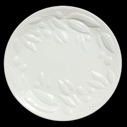 Gibson Designs OLIVE ORCHARD Salad Plate 7 3/8”D White Embossed Olives & Leaves