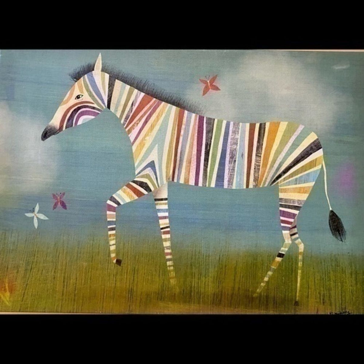 Oopsy Daisy too Rainbow Zebra stretched Canvas Wall Art  Print 14” W x 10”H