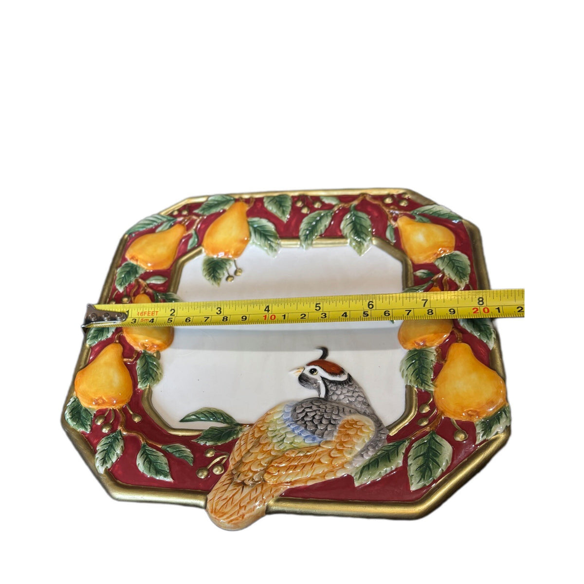 Fitz & Floyd Plate Partridge Bird Pears Canapé Wall Hanging Holiday Embossed Art