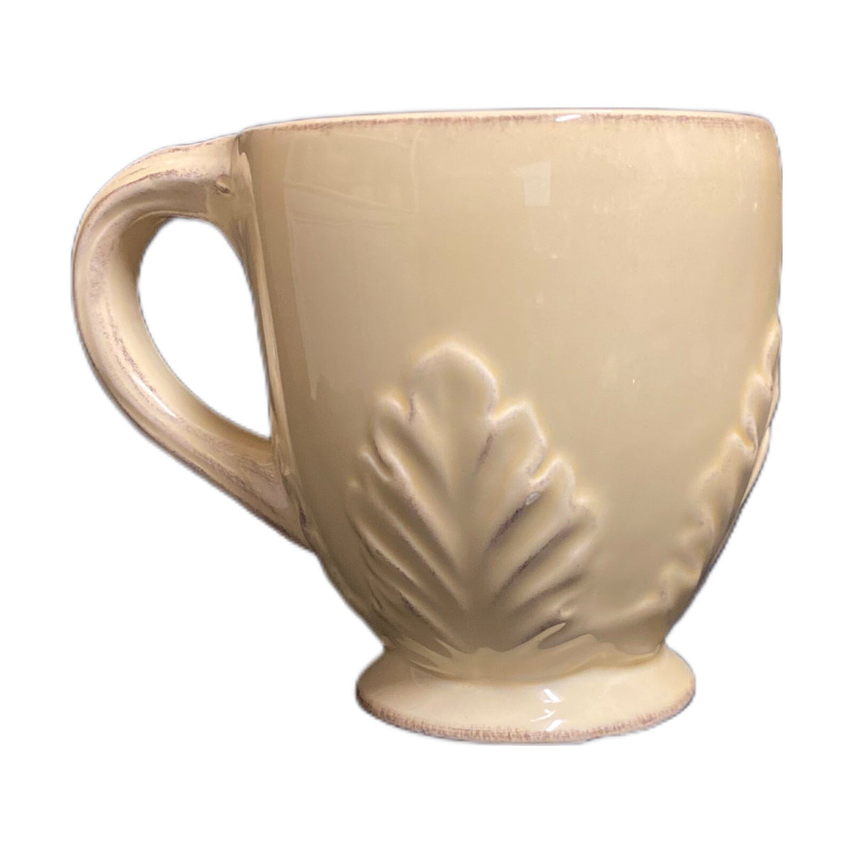 Enesco COUNTRY GATE Mug Yellow Embossed Leaves Footed Cup Coffee Tea Ceramic