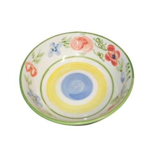 Gibson Designs BOUNTIFUL Coupe Cereal Bowl 6” D Yellow Blue Circle Floral Fruit