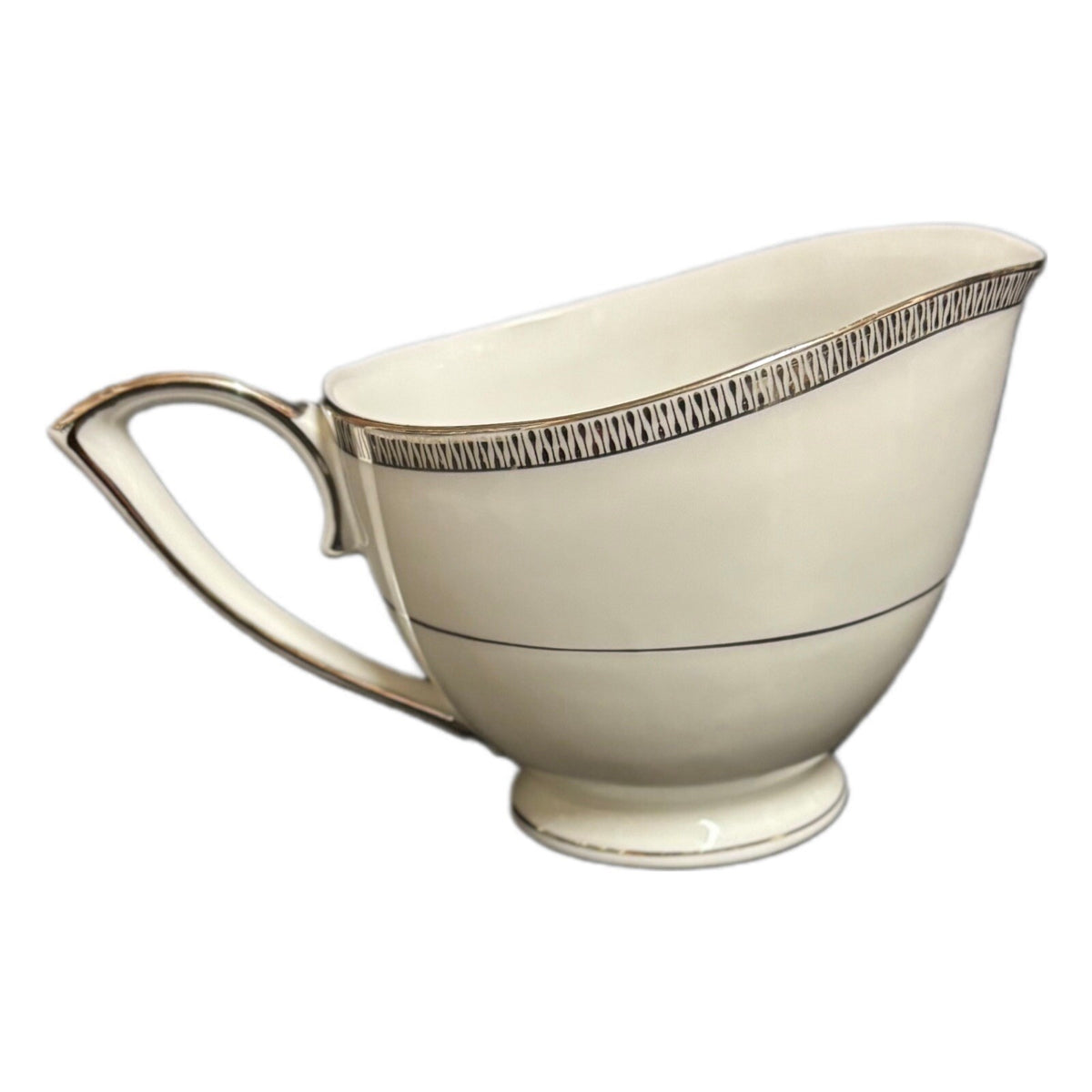 Mikasa BARCLAY Creamer Fine China Jyoto Japan 8248 White Milk Dish Silver Trim
