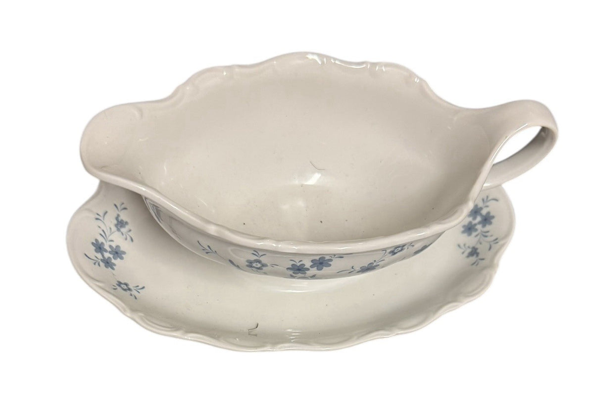 Altmann Bavaria Blue Floral Gravy Boat w/ Attached Underplate Germany Vintage