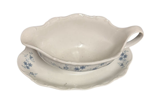 Altmann Bavaria Blue Floral Gravy Boat w/ Attached Underplate Germany Vintage