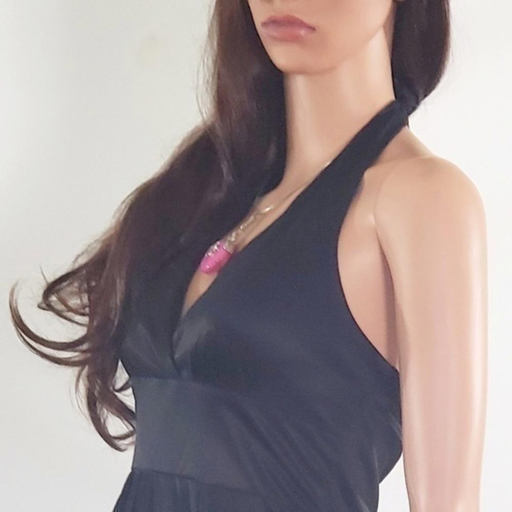 Alyn Paige Black Halter Neck Dress Midi Silhouetted Stretchy Feminine Women M  
