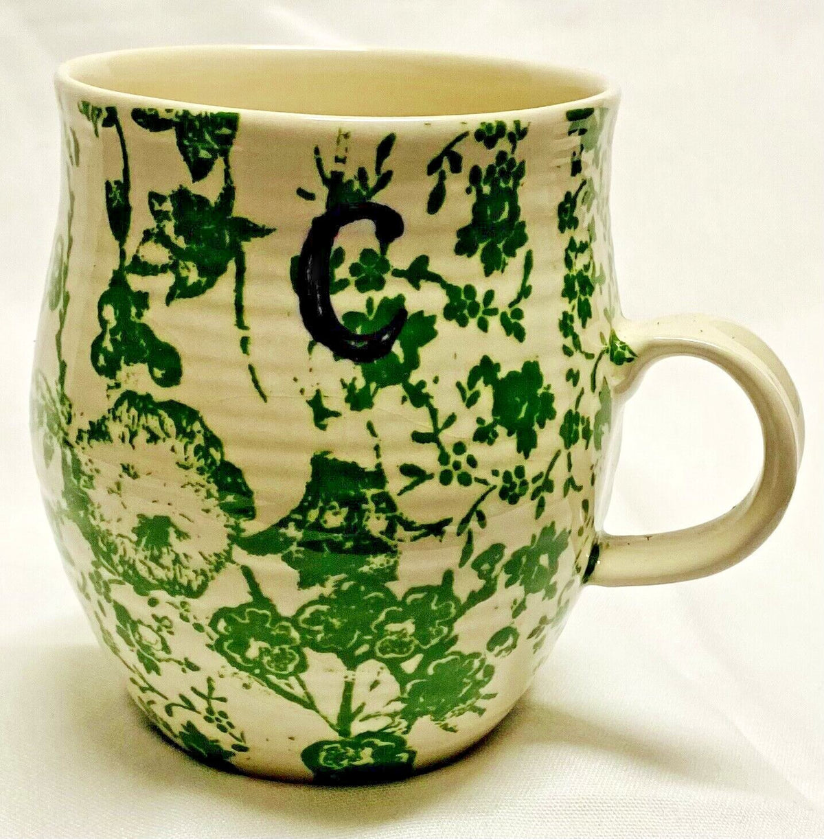 ANTHROPOLOGIE Homegrown Initial Mug Monogram Personalized Name Floral Coffee Cup