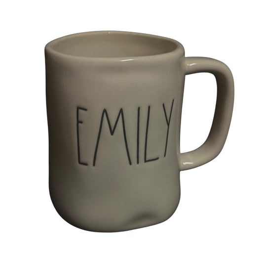 Rae Dunn EMILY Ceramic Coffee Mug White Black Lettering 16 oz Farmhouse
