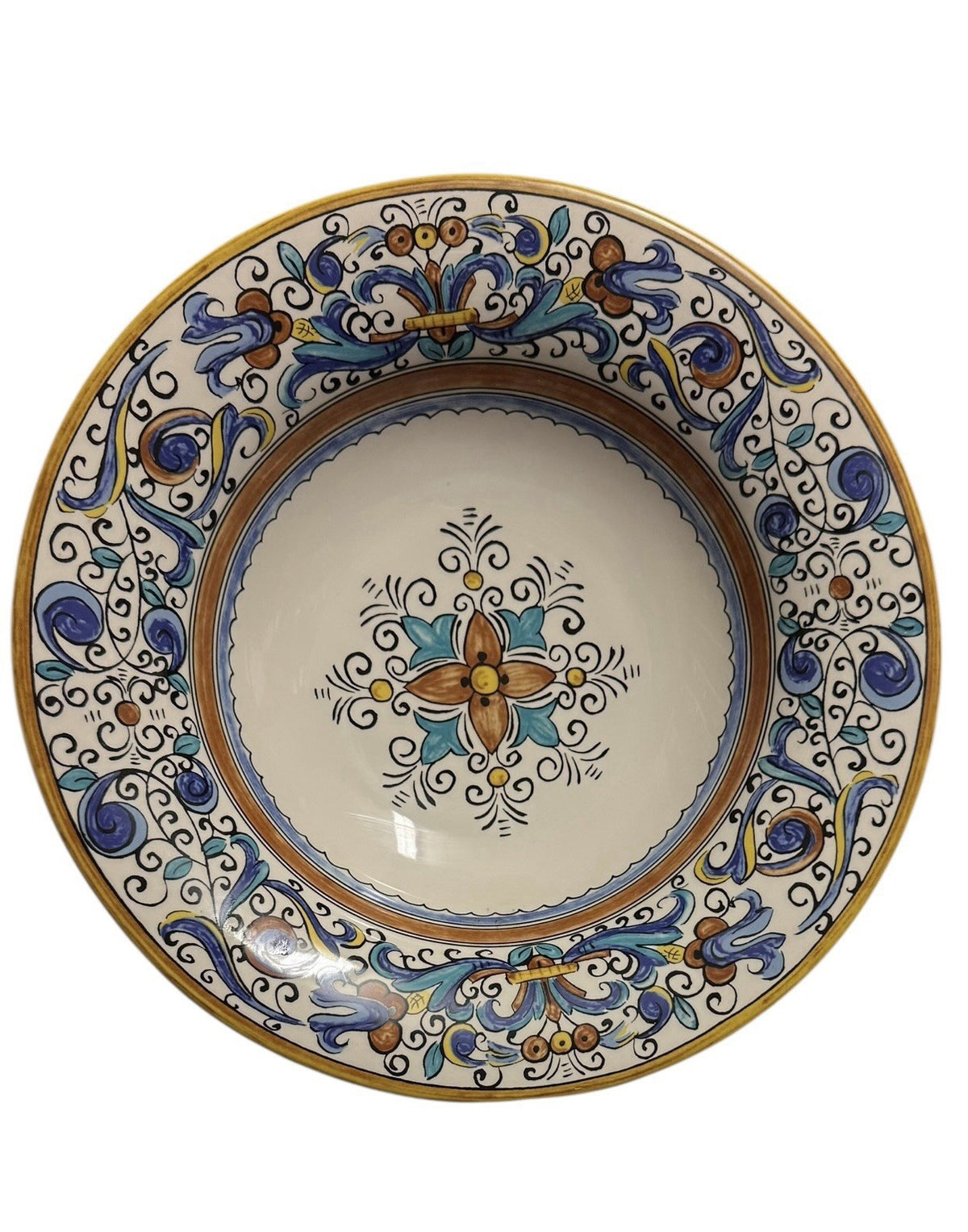 Portugal Umbria 15 3/8”D Serving Bowl Hand Painted Blue Yellow Floral Ceramic