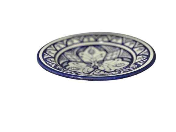 Moroccan Pottery Plate Bowl Terracotta Geometric ART 10 3/8"D GGE SOUK-SAFI BLUE