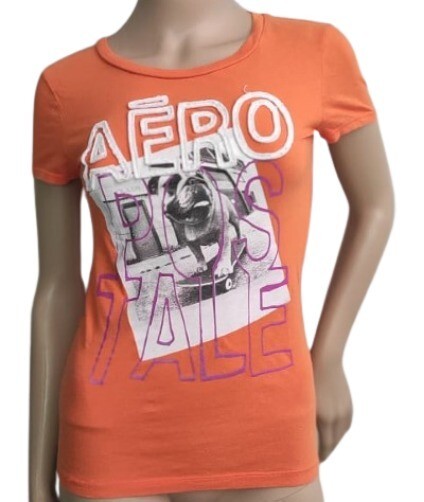 Aéropostale T-Shirt Puppie Dog Crew Neck Short Sleeves Orange Tee Small Top