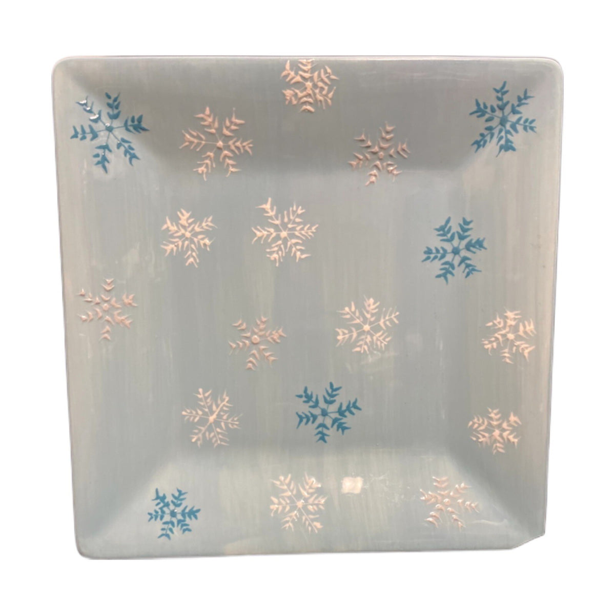 Home Target 4-Dinner Plates White Blue SNOWFLAKES Hand Painted Christmas Holiday